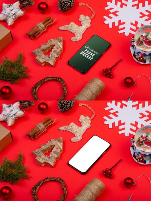 Christmas Phone with Decorations Mockup - 464335891