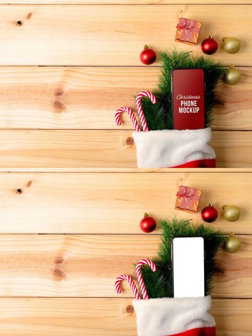 Christmas Phone with Decorations Mockup - 464336037