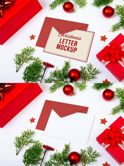 Christmas Letter with Decorations Mockup - 464336056