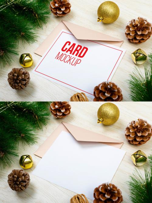 Christmas Card with Decorations Mockup - 464336082