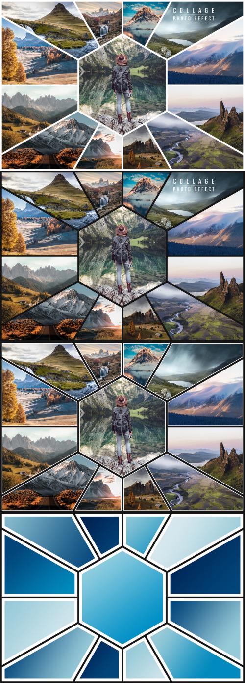 Photo Collage Hexagon Frame Effect Mockup - 464582073
