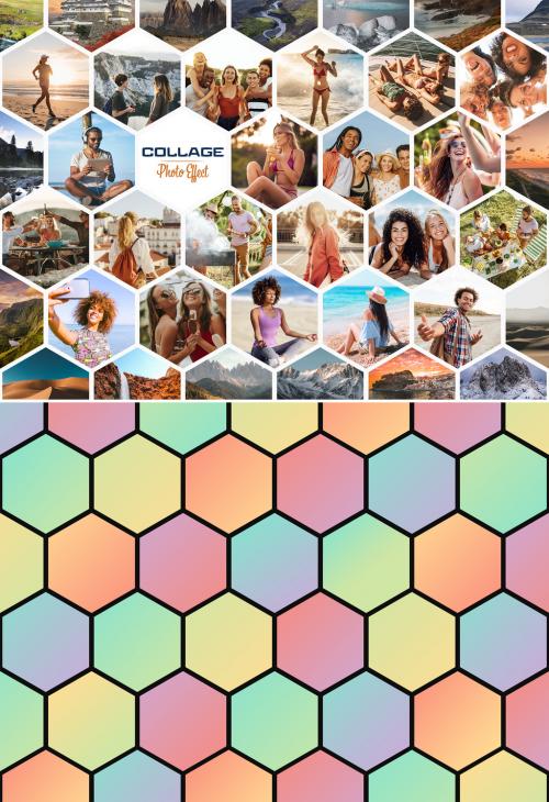 Photo Collage Hexagon Frame Effect Mockup - 464582077