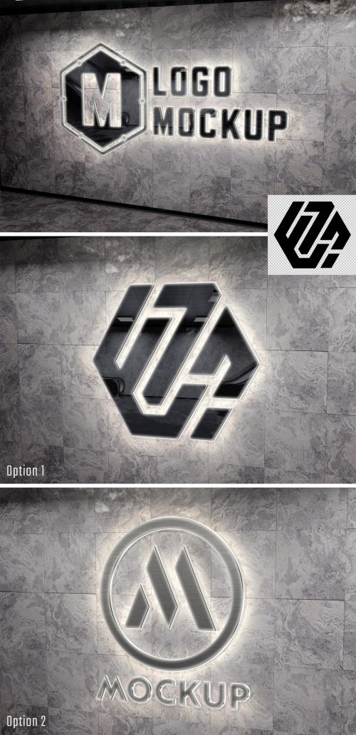 Logo Mockup on Underground Wall with 3D Glowing Metal Effect - 465640386