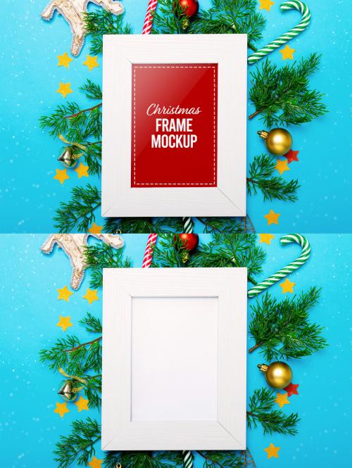 Christmas Frame with Decorations Mockup - 466042066