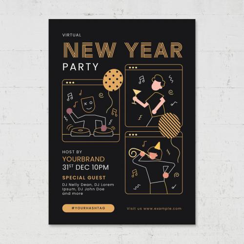 New Year Nye Virtual Office Party Flyer - 466577439