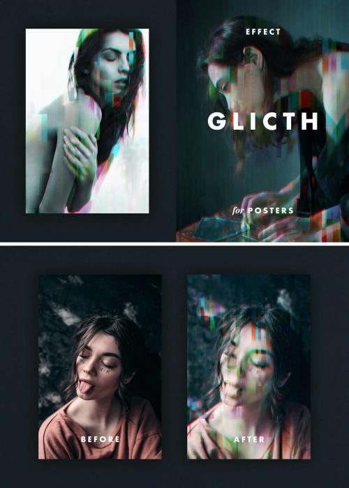 Poster Glitch Photo Effect Mockup - 467237505