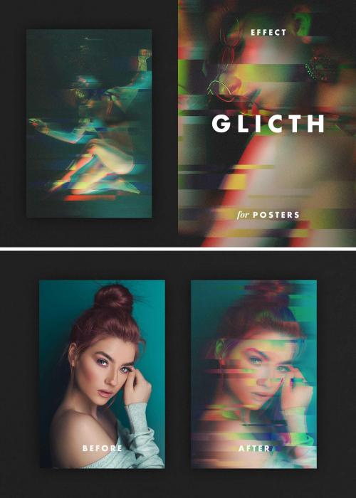 Vertical Poster Glitch Photo Effect Mockup - 467237512