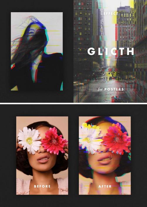 Rgb Poster Glitch Photo Effect Mockup - 467237513