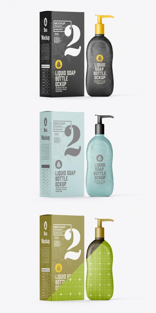 Matte Soap Bottle with Box Mockup - 467446186