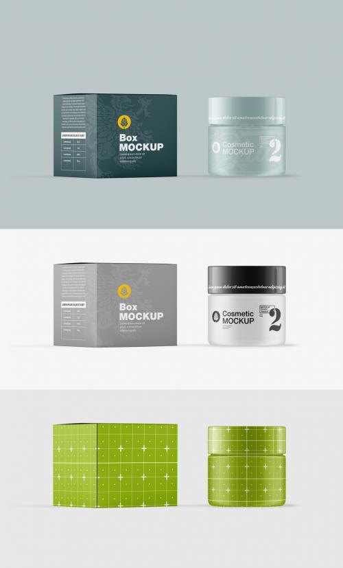 Cream Cosmetic Jar with Box Mockup - 467446196