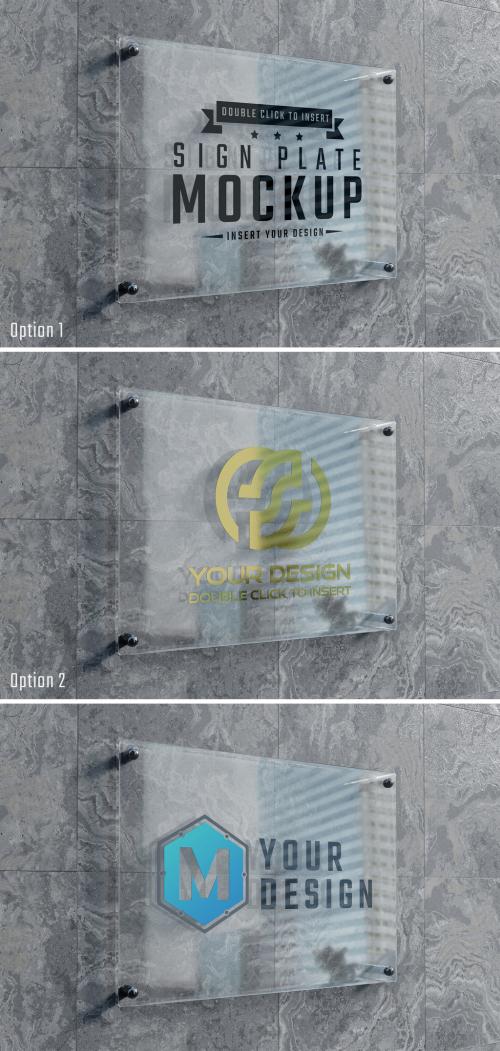 Glass Sign Plate on Wall Mockup - 467446815