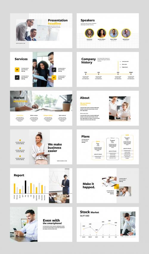 Minimalist Business Presentation Slides with Yellow Design Elements - 467447149