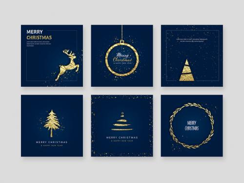 Modern Christmas Social Media Posts with Gold and Blue Accent - 467447158