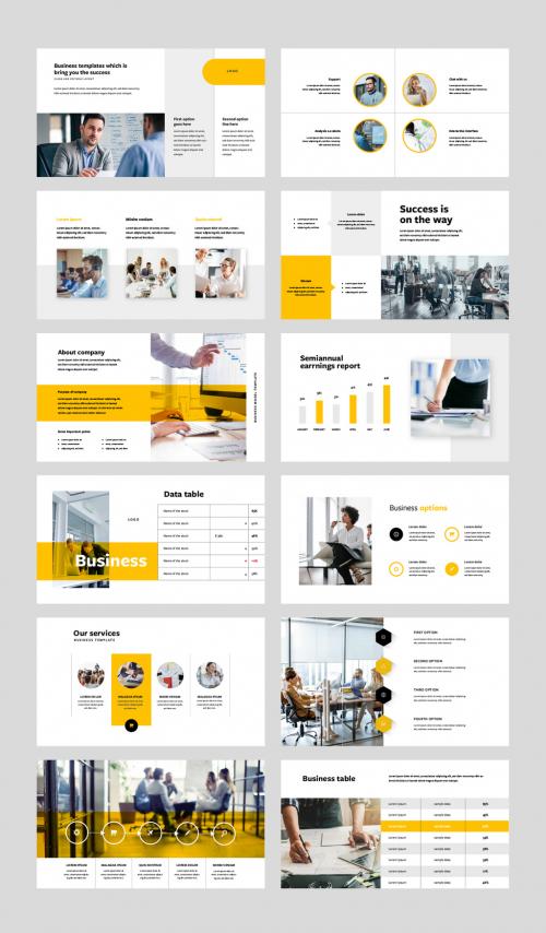 Clean Business Presentation Slides with Yellow Accent - 467447187