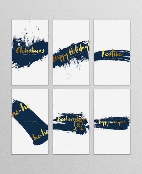 Simple Editable Christmas Layouts with Blue and Gold Accent - 467447188