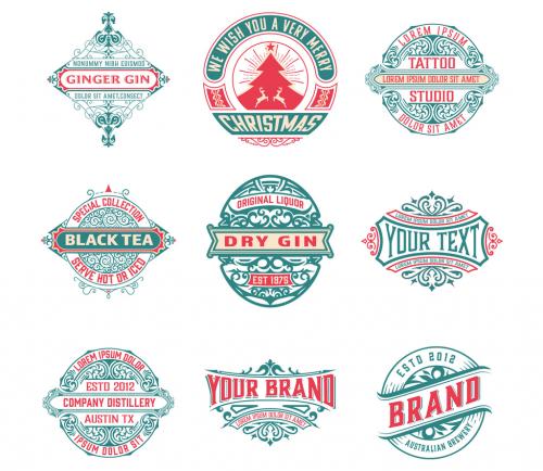 Set of 9 Vintage Logos and Badges - 468263034