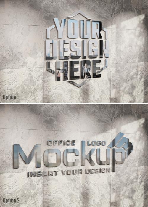 Logo Mockup with 3D Glossy Effect on Sunlit Wall - 468263449