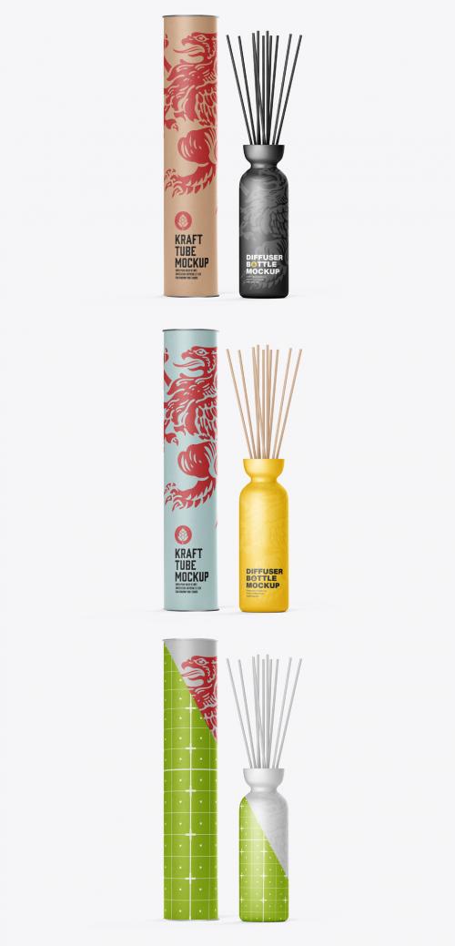 Reed Diffuser Glass Bottle with Box Mockup - 468468184