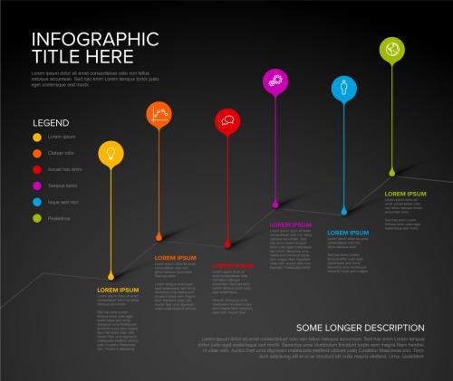 Timeline with Six Droplet Pointers Layout on Dark Background - 468676448