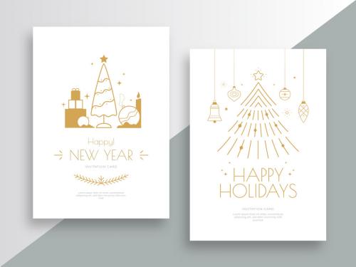 Christmas Cards Layout with Gold Tree - 469582551