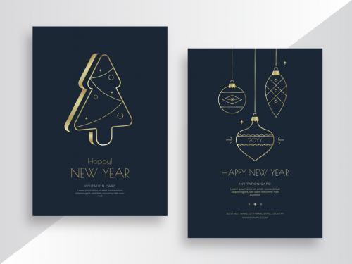 New Year Invitation Card Set with Gold Elements - 469582554