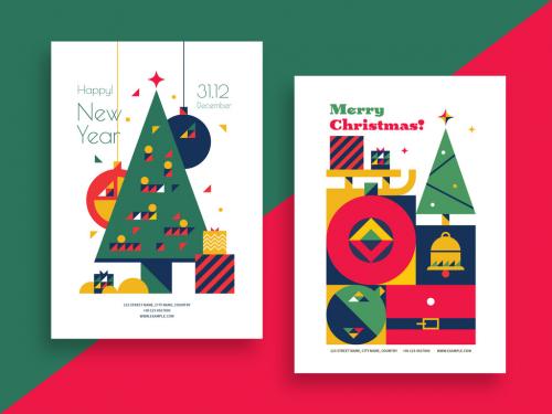 Christmas Cards Invitation Layout with Holidays Decoration - 469582559