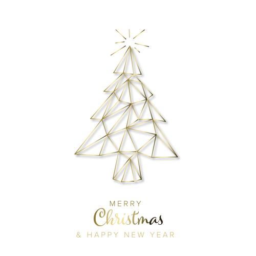 Minimalist Modern Christmas Card with Tree Made from Golden Wires - 469801502