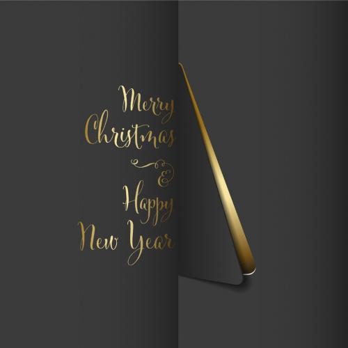 Vector Merry Christmas Card with a Black Tree Made from Paper with Golden Accent - 469801522