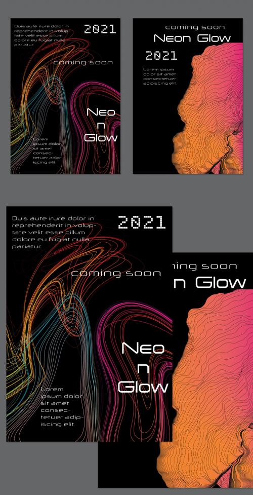 Flyer Layout with Bright Gradient Geometric Shape and Glow Net - 470191954