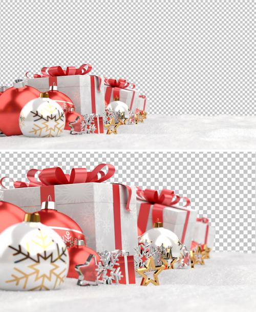 Christmas Scene with Decoration on Snow Isolated Mockup - 470735545