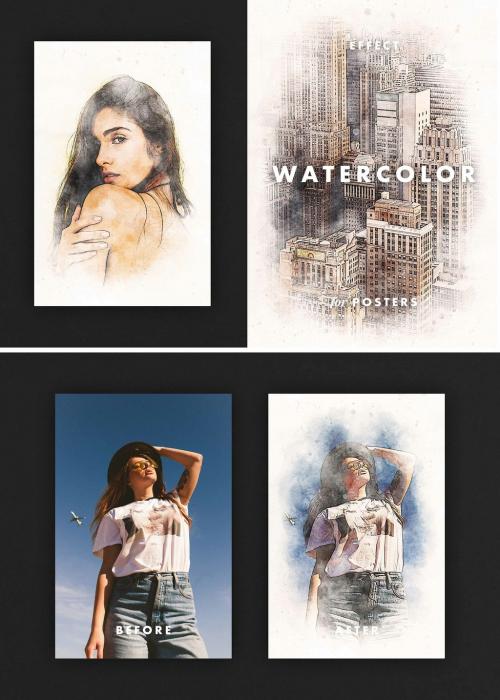 Watercolor Stains Photo Effect Mockup - 470735834