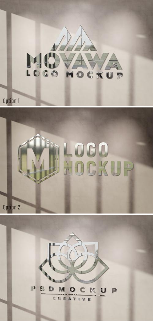 Logo Mockup with 3D Glossy Effect on Sunlit Wall - 470949011