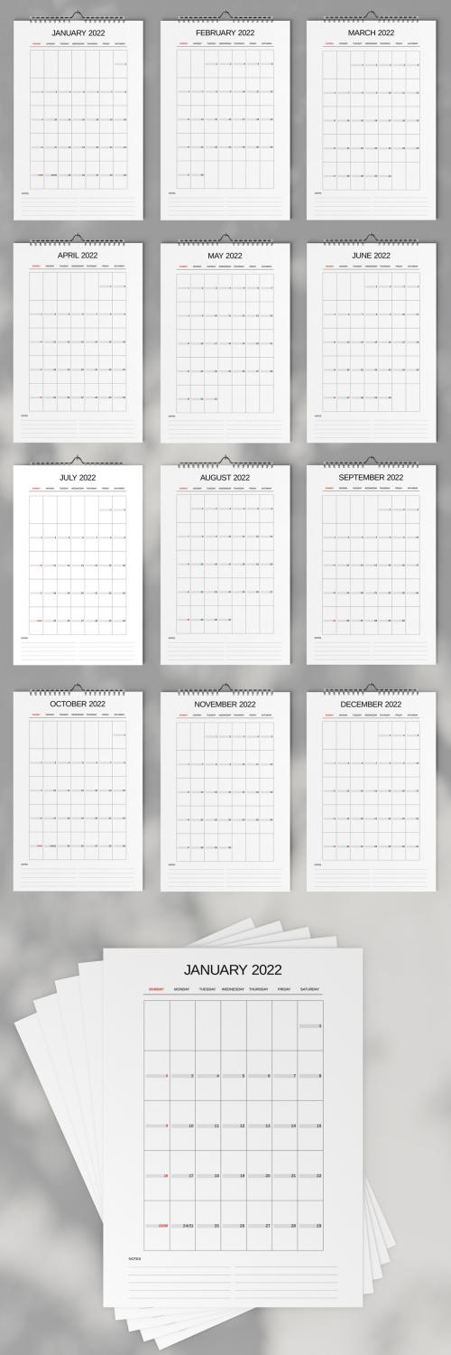 Grid Minimal Wall Calendar 2022 Layout - 471148062