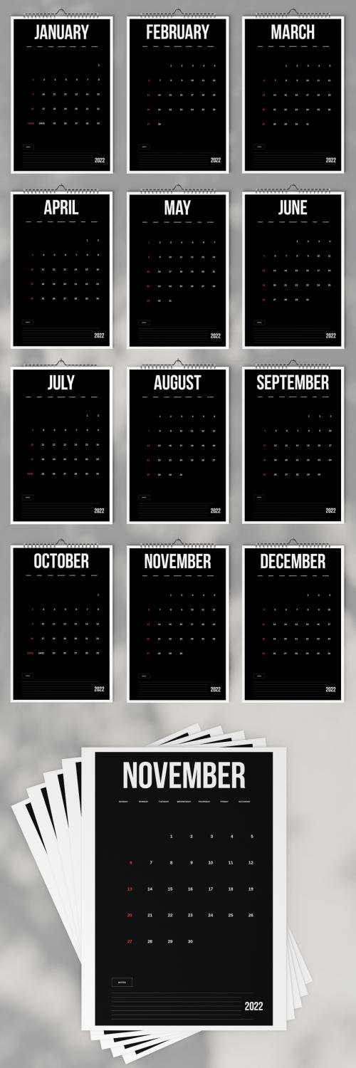 Black Minimal Wall Calendar 2022 Layout - 471148069