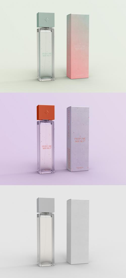 3D Perfume Bottle and Box Mockup - 471148527