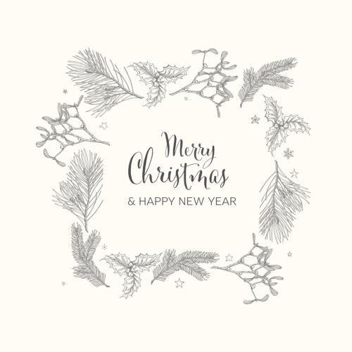 Vector Vintage Hand Drawn Christmas Card with Doodle Frame - 471149247