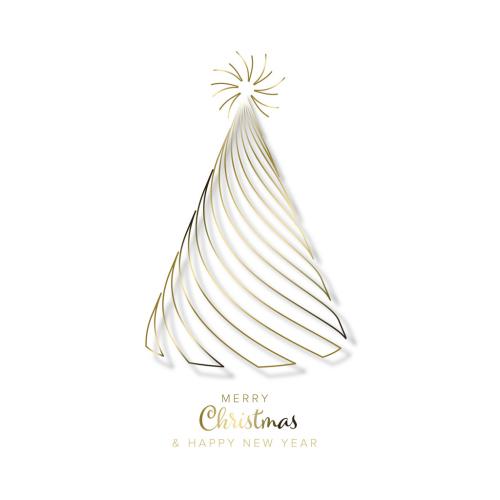 Minimalist Modern Christmas Card with Tree Made from Golden Spiral Wires - 471149266