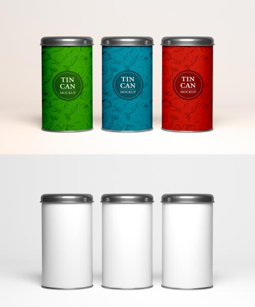 Three Metal Tin Cans Mockup - 472107374