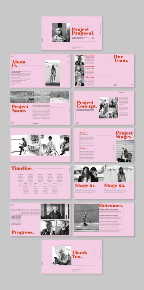 Pink Pitch Deck Layout with Orange Accent - 472107675