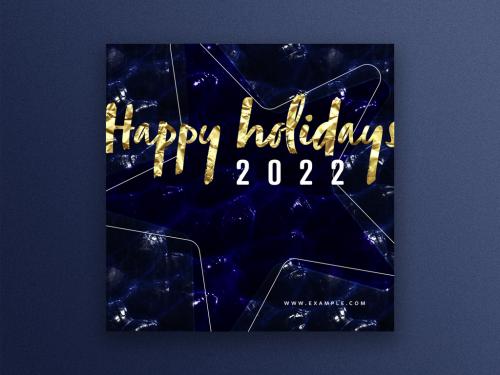 Happy Holidays Post for Social Media with Gold Texture and Blue Accent - 472107913