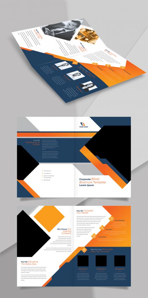 Bifold Brochure with Geometric Elements in Blue and Orange Accents - 472301003