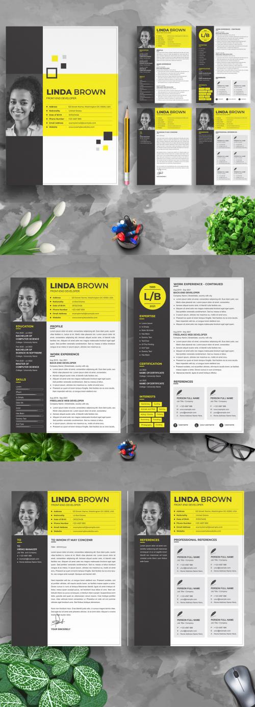 Black and Yellow Developer Resume Layout Kit - 472302615