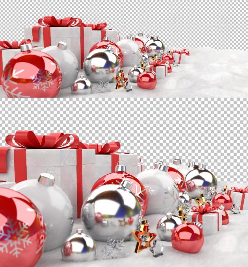 Christmas Decoration with Isolated Ball on White Snow Mockup - 472503432