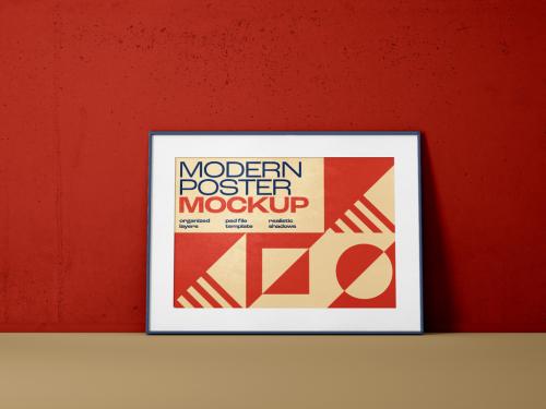 Horizontal Poster Mockup with Mat Frame - 472742036