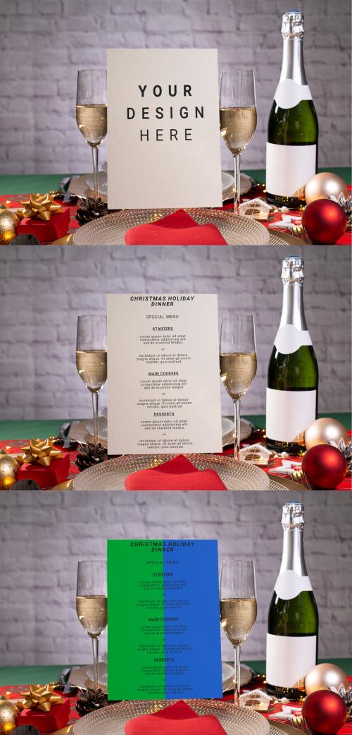 One Page Christmas Menu on Restaurant Table with Holyday Decoration - 472896058