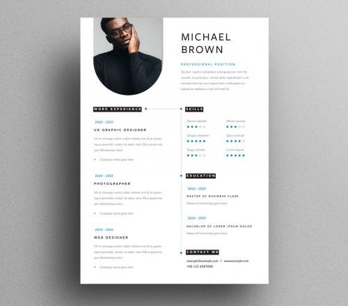 Clean Business Resume Layout with Blue Accent - 473404285