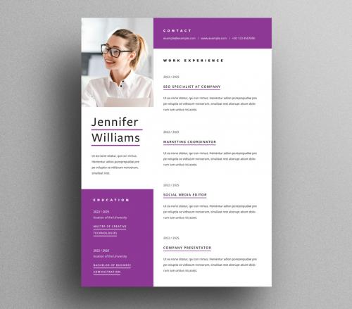 Elegant Resume Layout with Purple Accent - 473404286