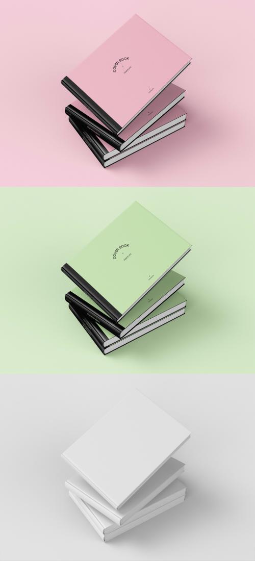 3D Stacked Horizontal Hardcover Books Mockup - 473404671