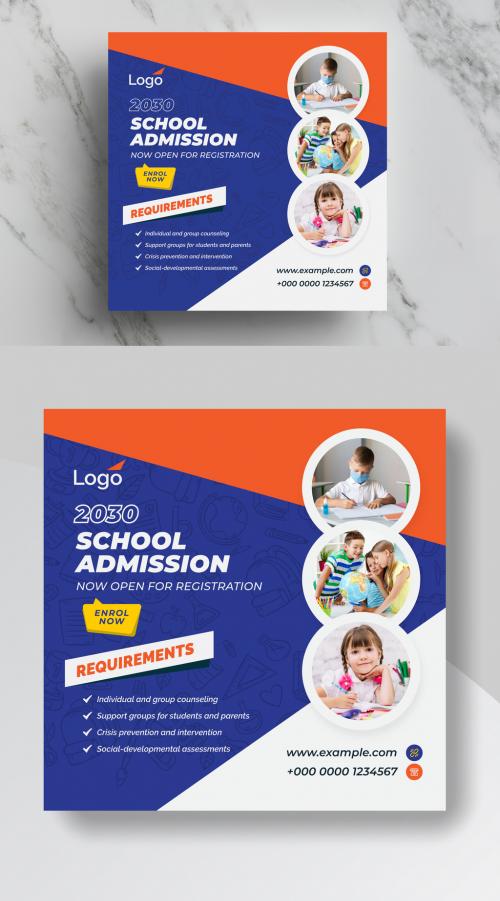 School Admission Social Media Template with Blue Accents - 473612749