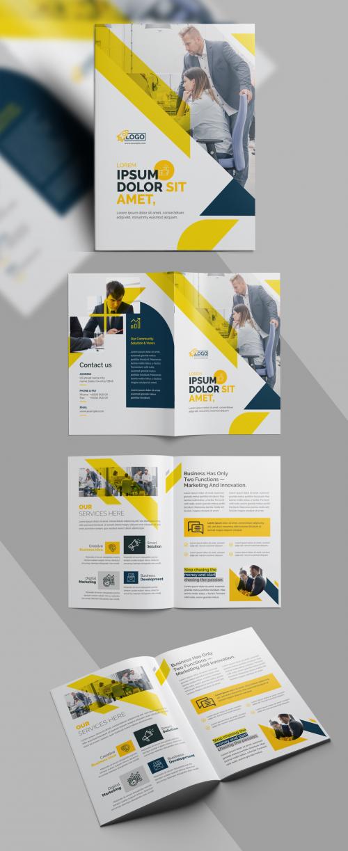 Creative Bifold Business Brochure Template with Yellow Accents - 473612771